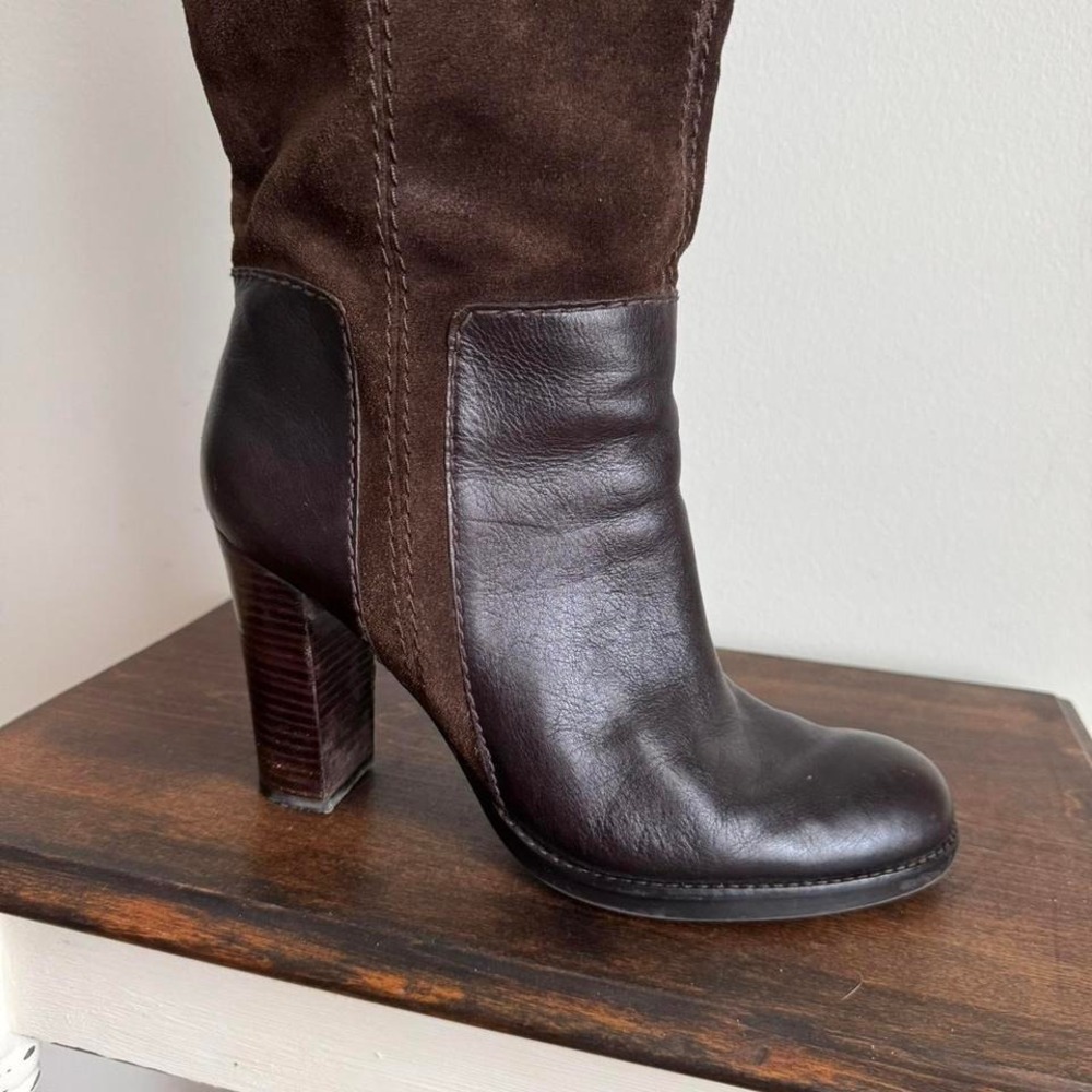 Chocolate Brown Tall Patchwork Boot Size 9.5 - image 2